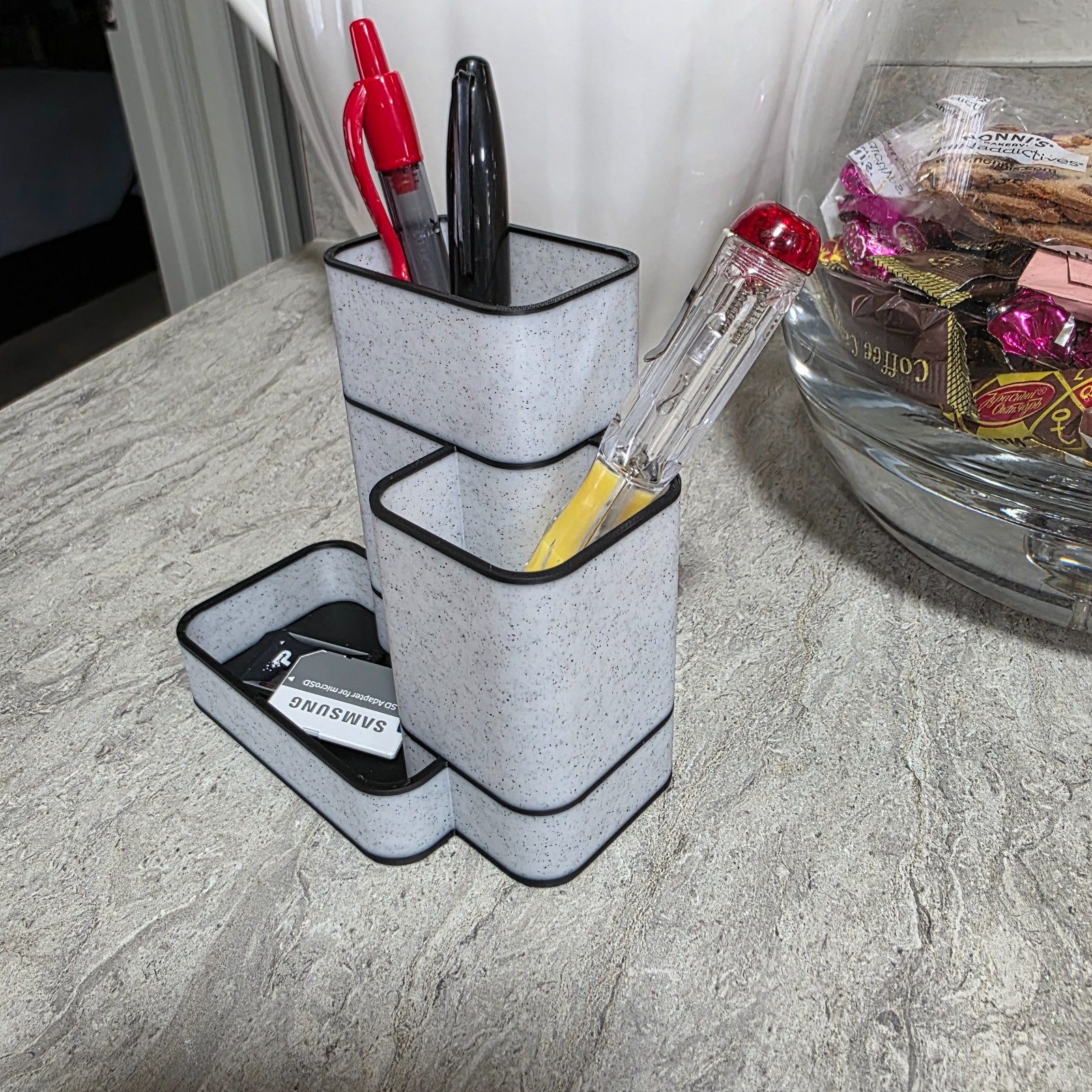 White Marble Desk Organizer / Pen Holder, Office Organizer 3D Printed