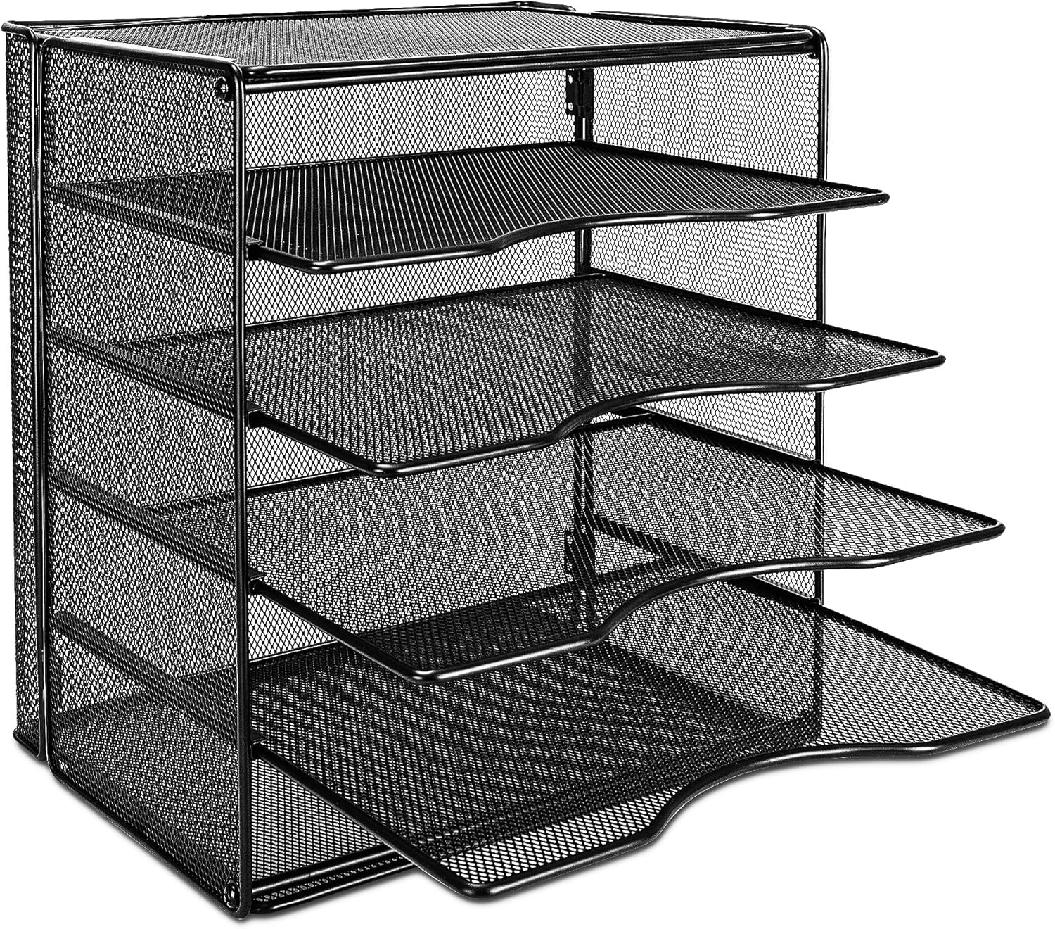 5 Slot Desk Rectangular Organizer Tray, Black, 13.6 X 9.5 X 12.8 Inch