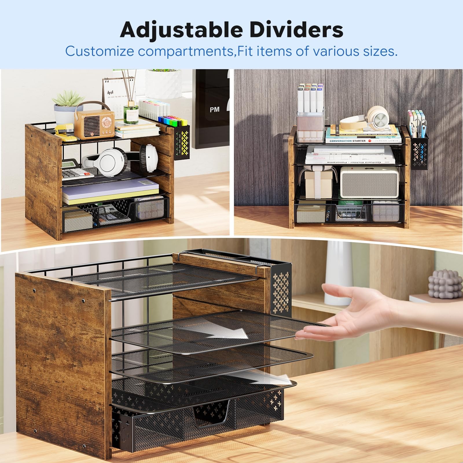 5-Tier Wood Desk Organizer, Desk Organizers and Accessories with Drawer & Pen…