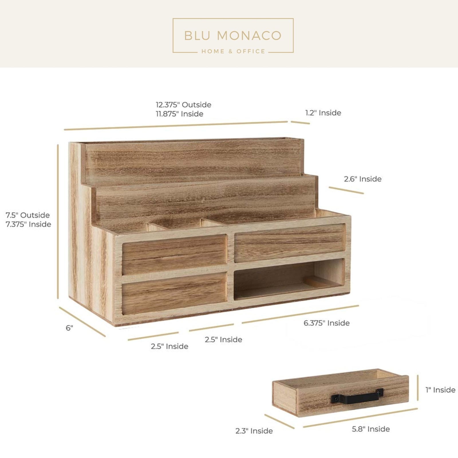 | Natural Wood Mail Organizer with Drawer & Pen Holder | Rustic Desk Organize…