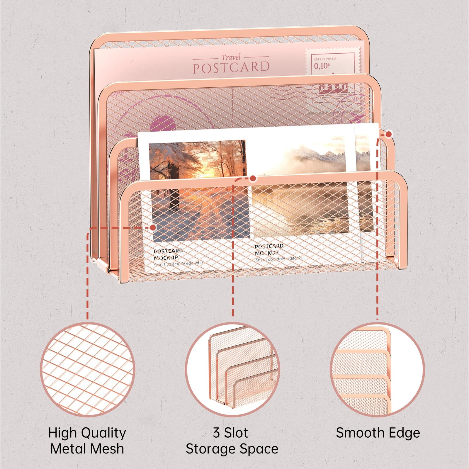 Mail Organizer for Desk, Mesh Metal Mail Holder Countertop with 3-Slot, Lette…