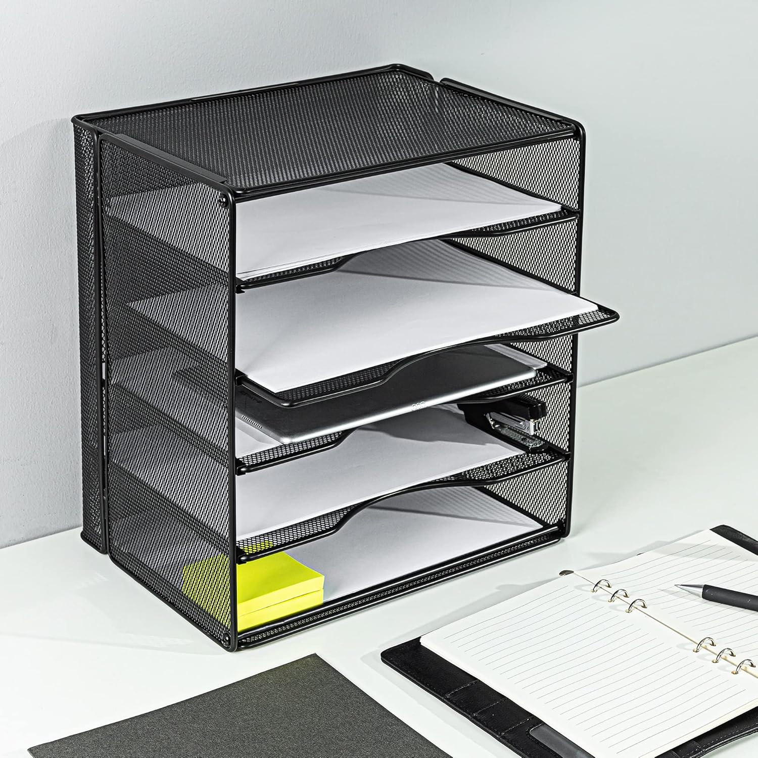 5 Slot Desk Rectangular Organizer Tray, Black, 13.6 X 9.5 X 12.8 Inch