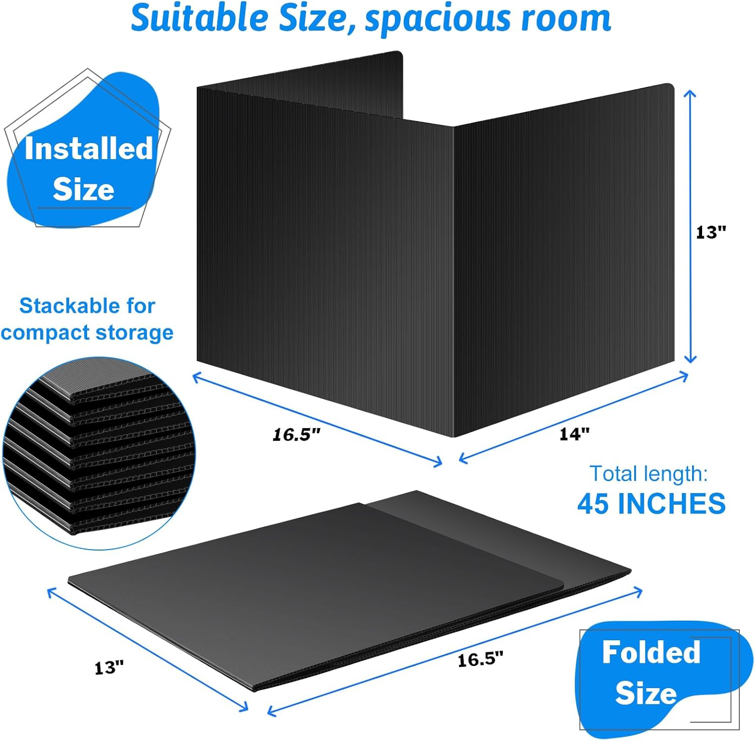 Black 24-Pack Desk Dividers for Students, Waterproof Durable Plastic Study Carre