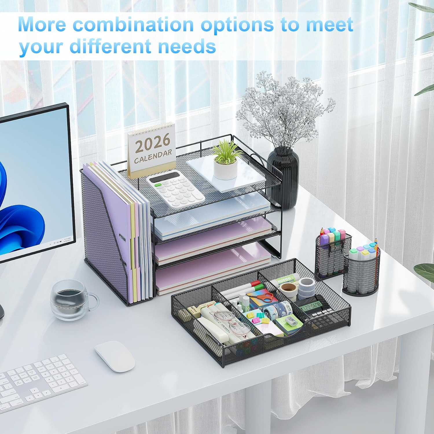 Desk Organizers and Accessories with File Holder, 4-Tier Desk Accessories & Work