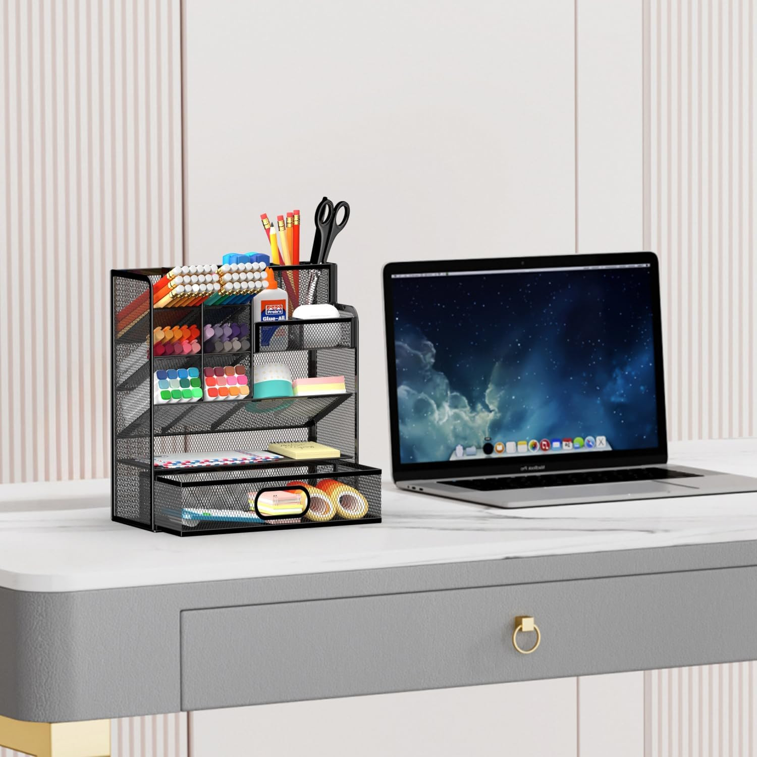 Pen Organizer for Desk – Multi-Functional Pencil Holder with Drawer Desk Organiz