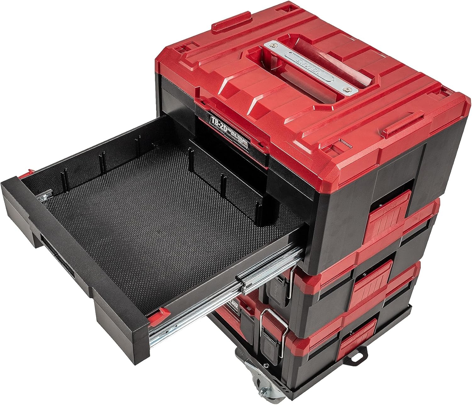 2-Tier Stackable Tool Box W/ Drawers ABS Plastic Storage Chest W/ One-Touch