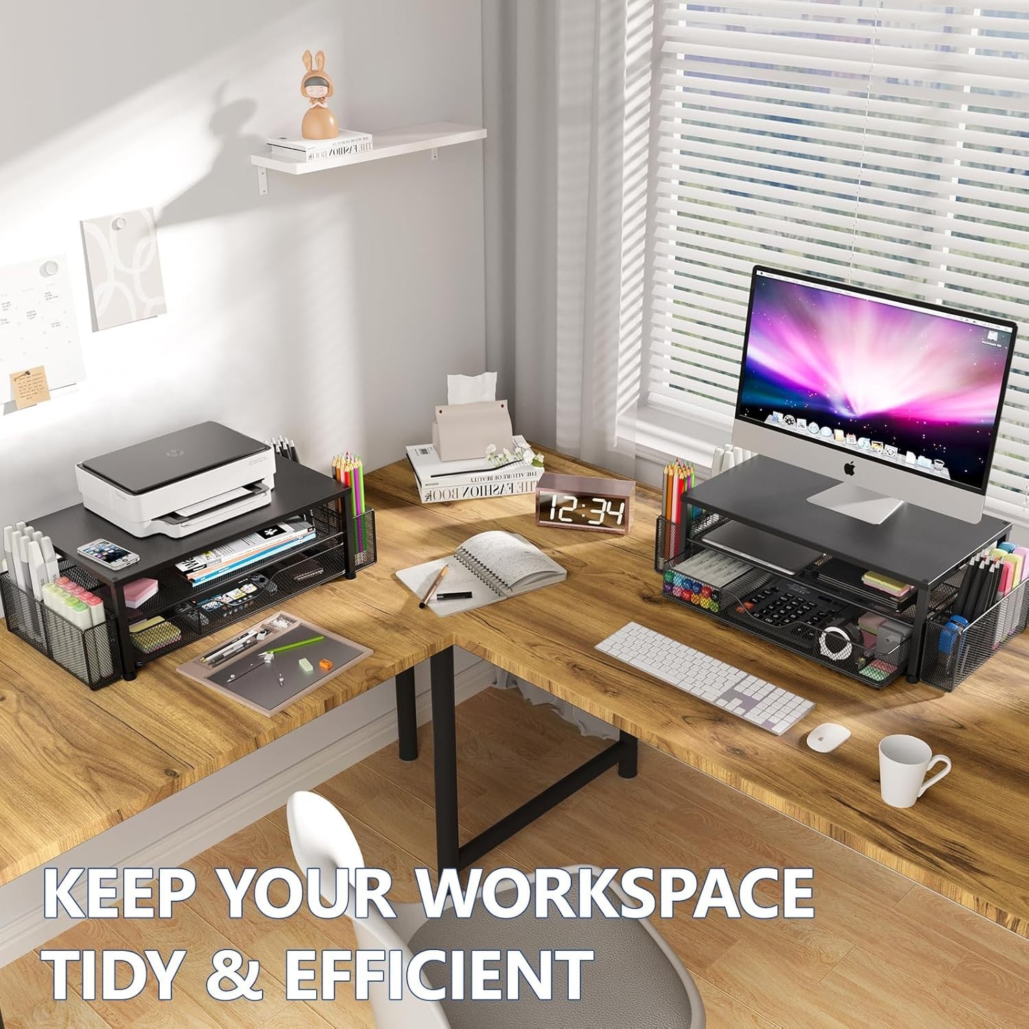 Ergonomic 2-Tier Computer Monitor Stand with Storage – Black Office Essential
