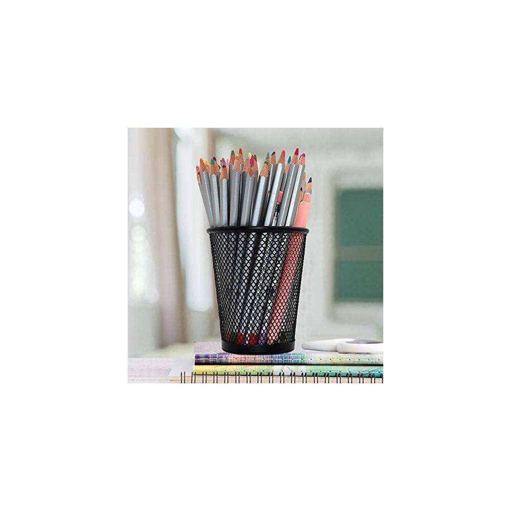 4 Pack Metal Mesh Pen Holders Black round Office Desk Pencil Organizer Cup Wire