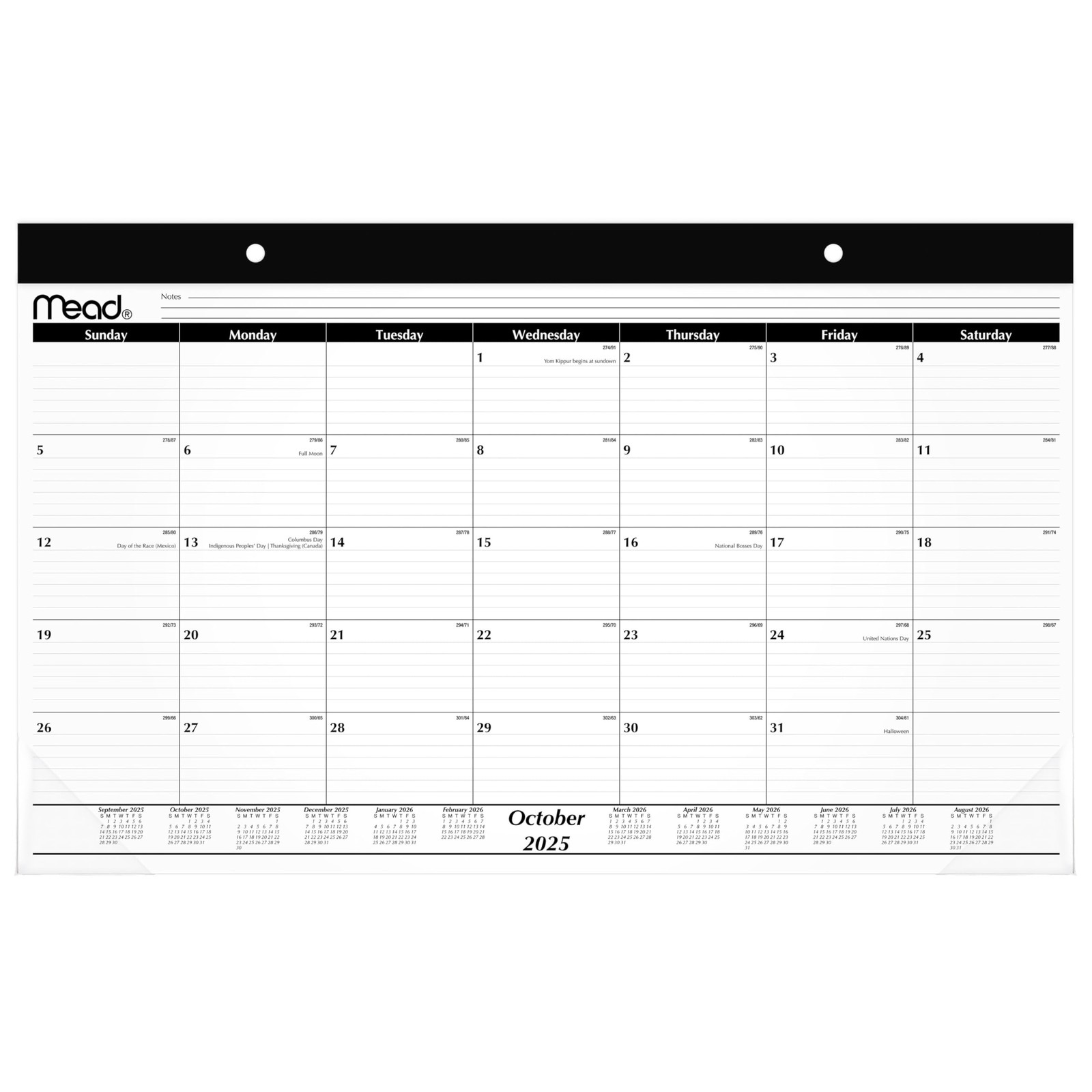 Mead 2026 Desk Calendar, Pad, Monthly, 15-Month, 17.75″W x 11″H, White