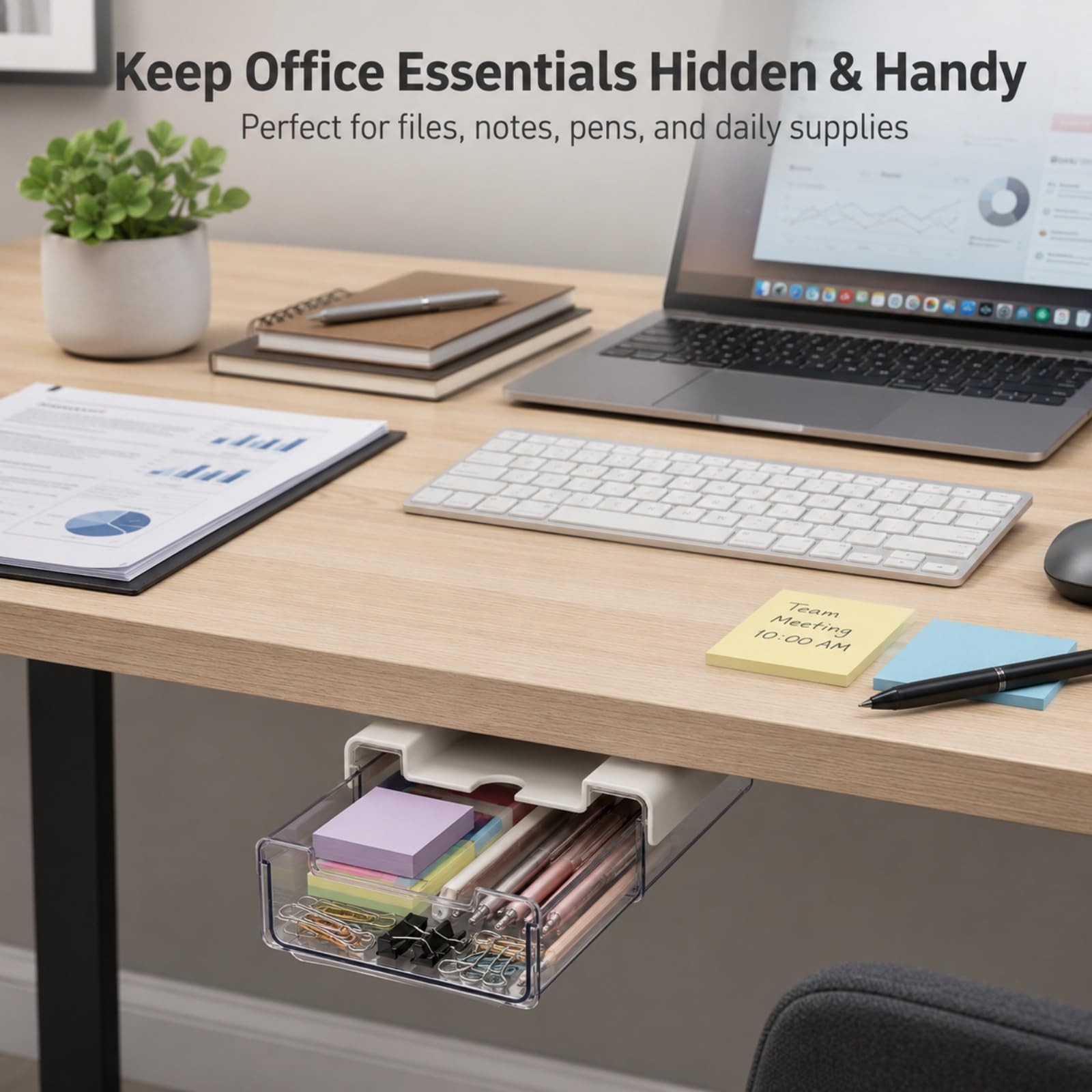 RHBLME 5 Pack Under Desk Drawer, Shelf Drawers Slide Out Transparent