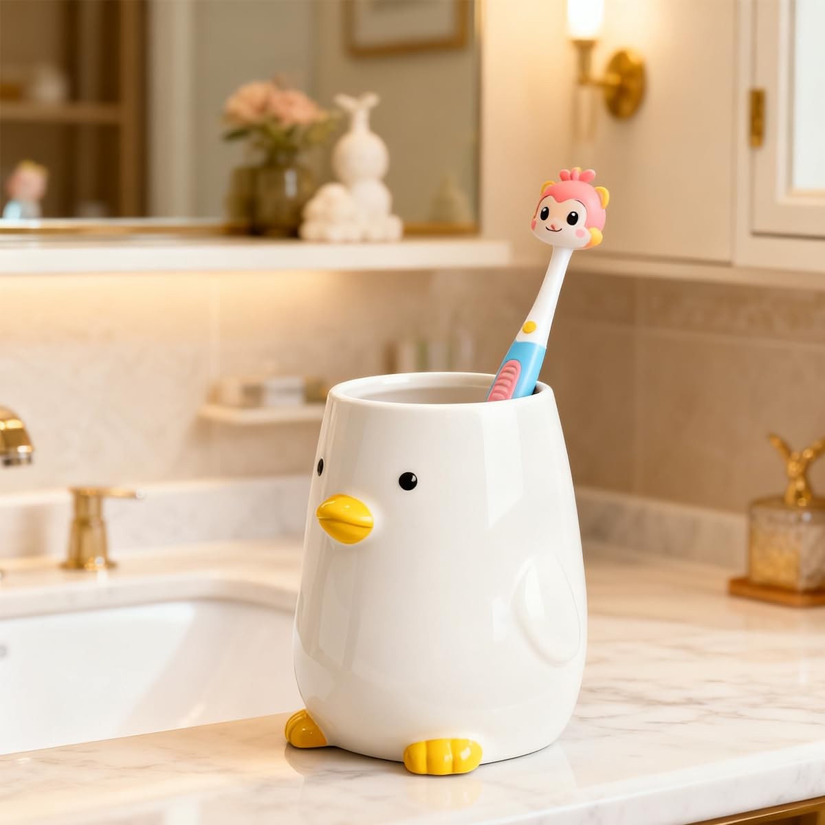 Ceramic Duck Toothbrush Cup for Kid Pencil Holder for Desk Cute Duck Makeup B…