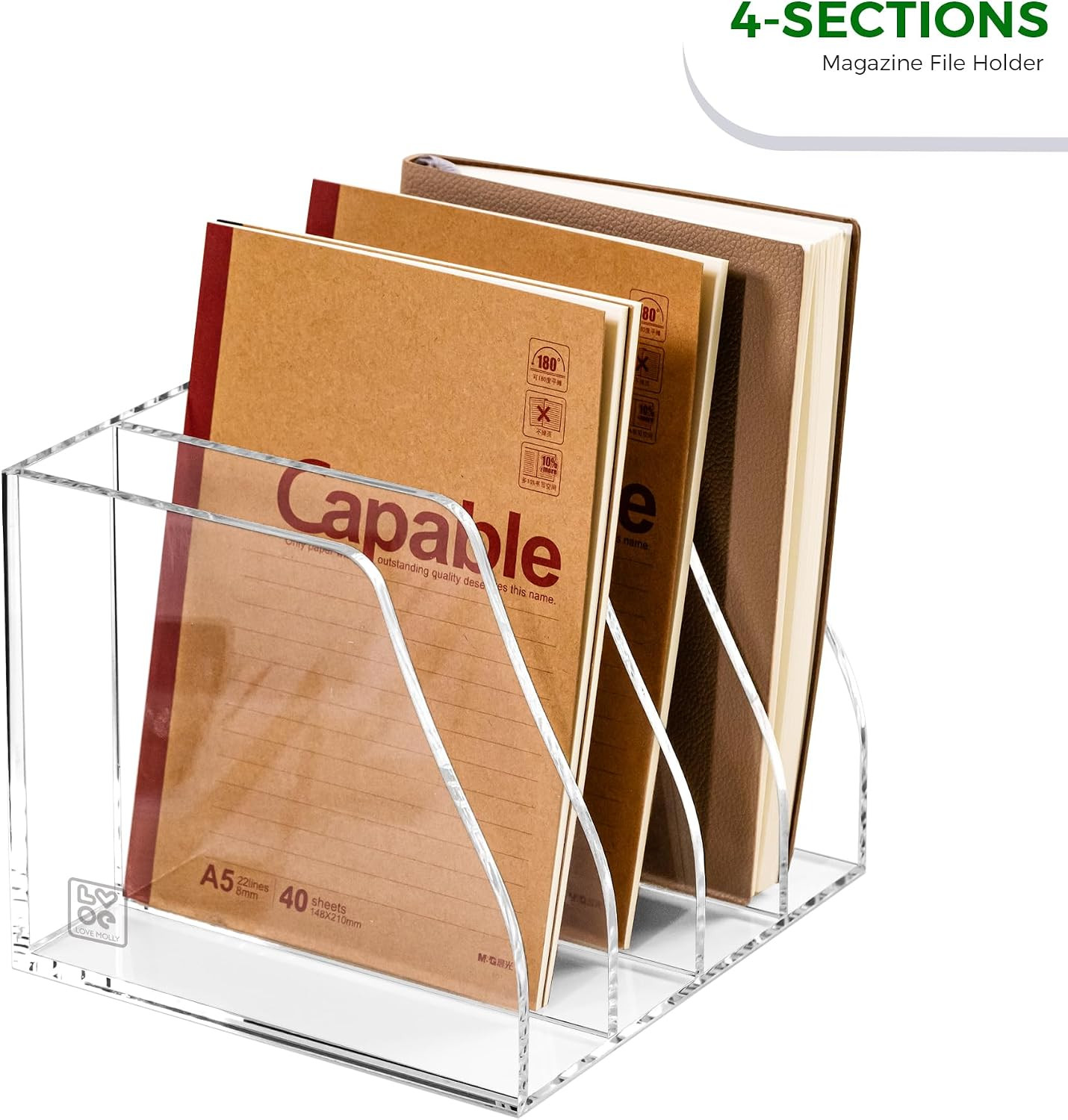 Acrylic Magazine File Holder – 4-Slot Clear Desk Organizer, Vertical Document So