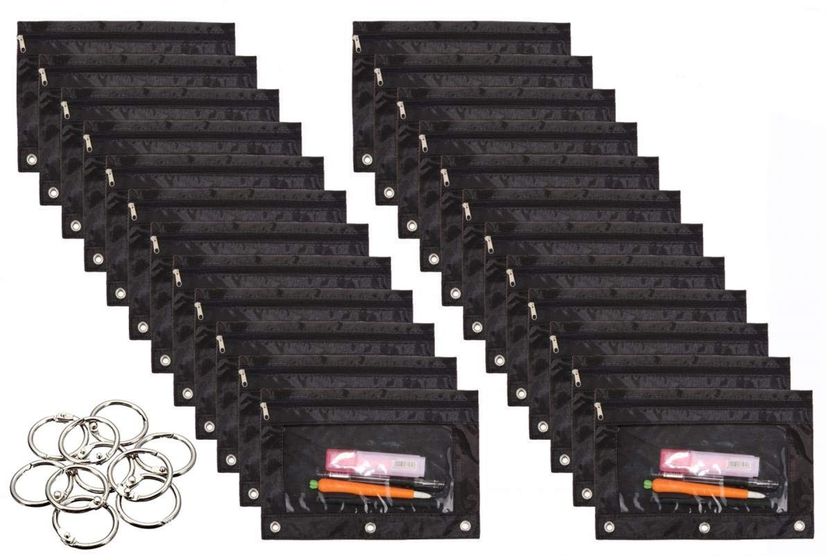 24 Packs 3 Ring Binder Pen Pencil Case Pouch Bulk Set Stationery Bag for Scho…