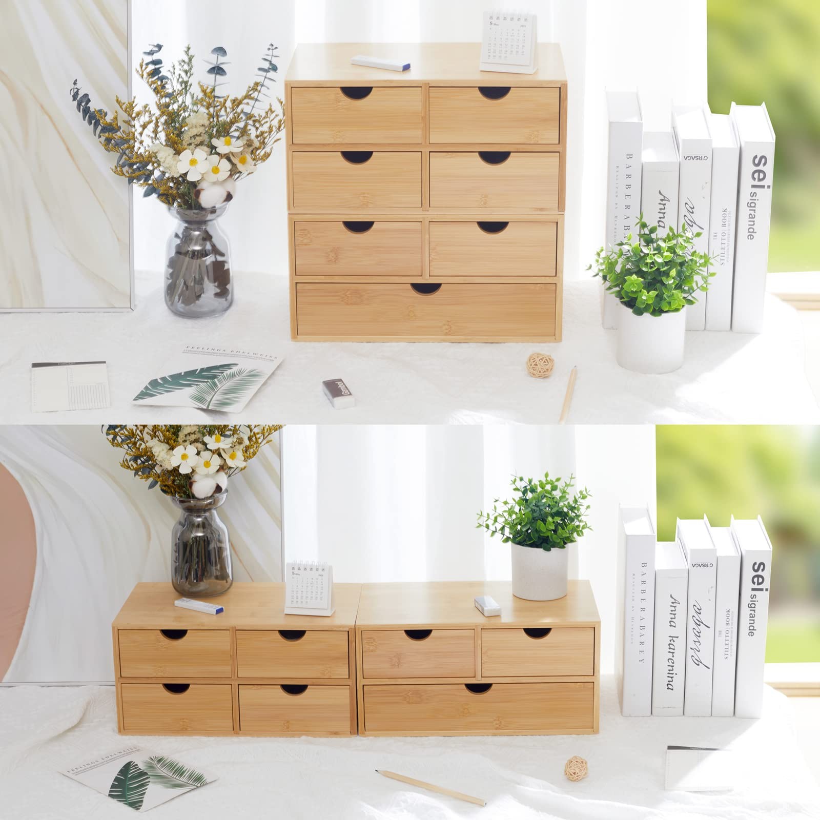 Charmewooden Bamboo Desk Organizer With 7.5″D x 13.4″W x 6.3″H, 3 Drawers