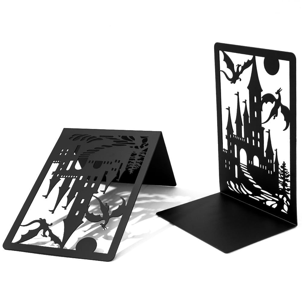 Book Ends, Bookends, Ends for Shelves, 1 Pair Non Skid Metal Dragon B
