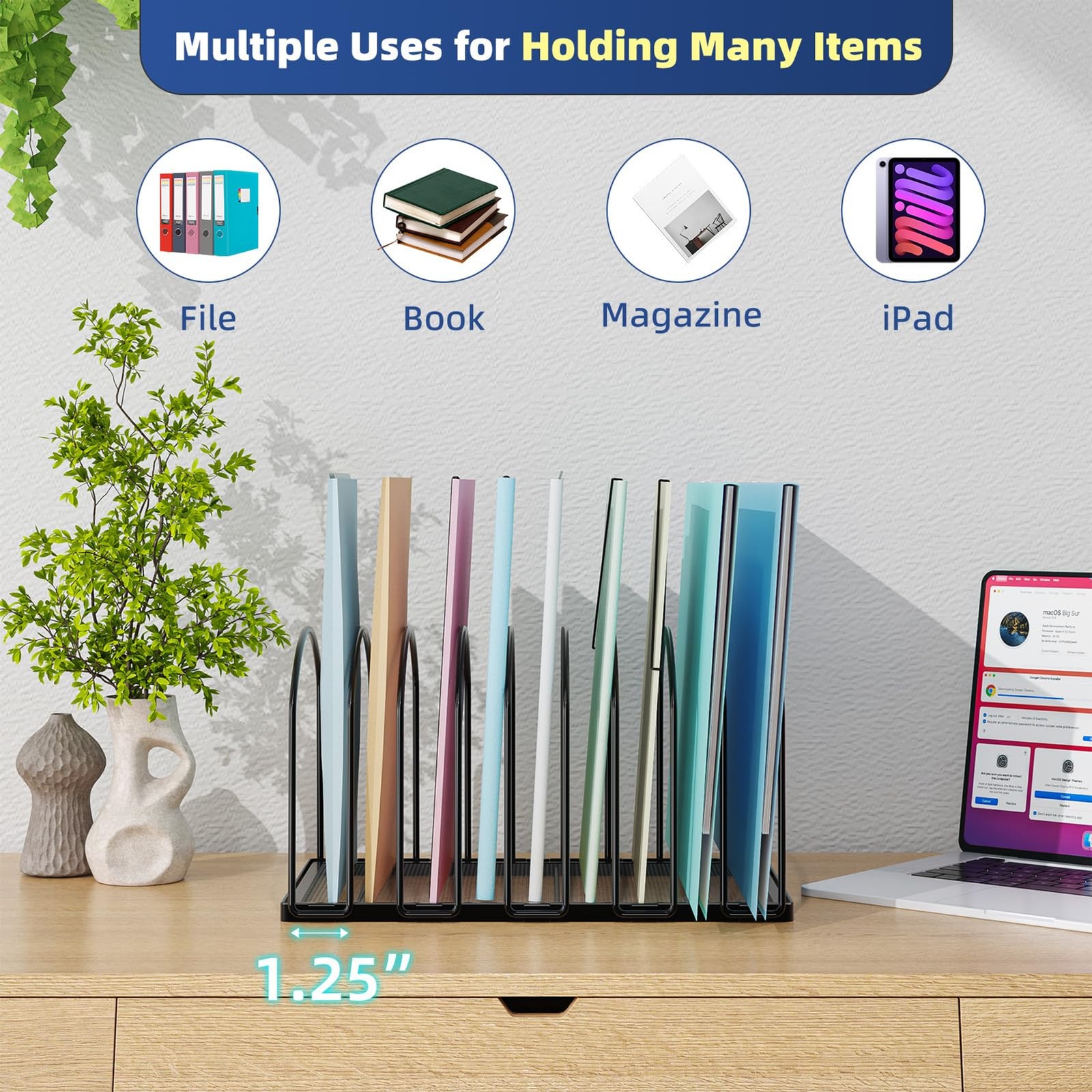 Simple Trending 9 Section Metal File Sorter Organizer for Desk Home Office, Blac