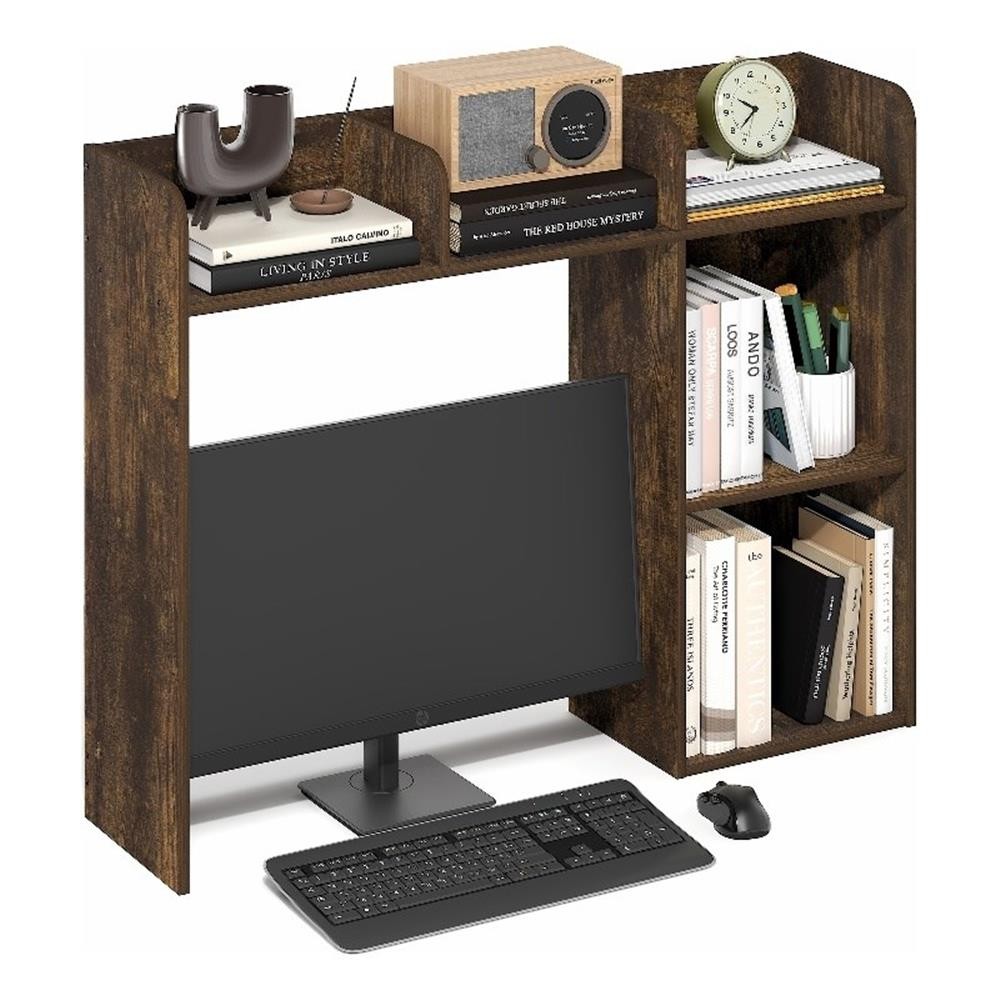 Pemberly Row 5 Shelves Desk Shelf with Monitor Space in Amber Pine