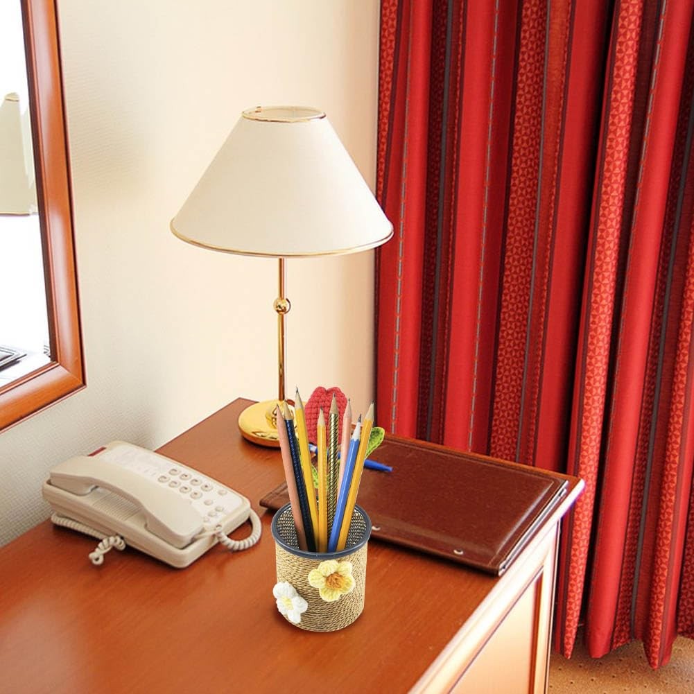 Crochet Tulip Pencil Holder Handmade Woolen Yarn Flower Pen Holder Desktop St…