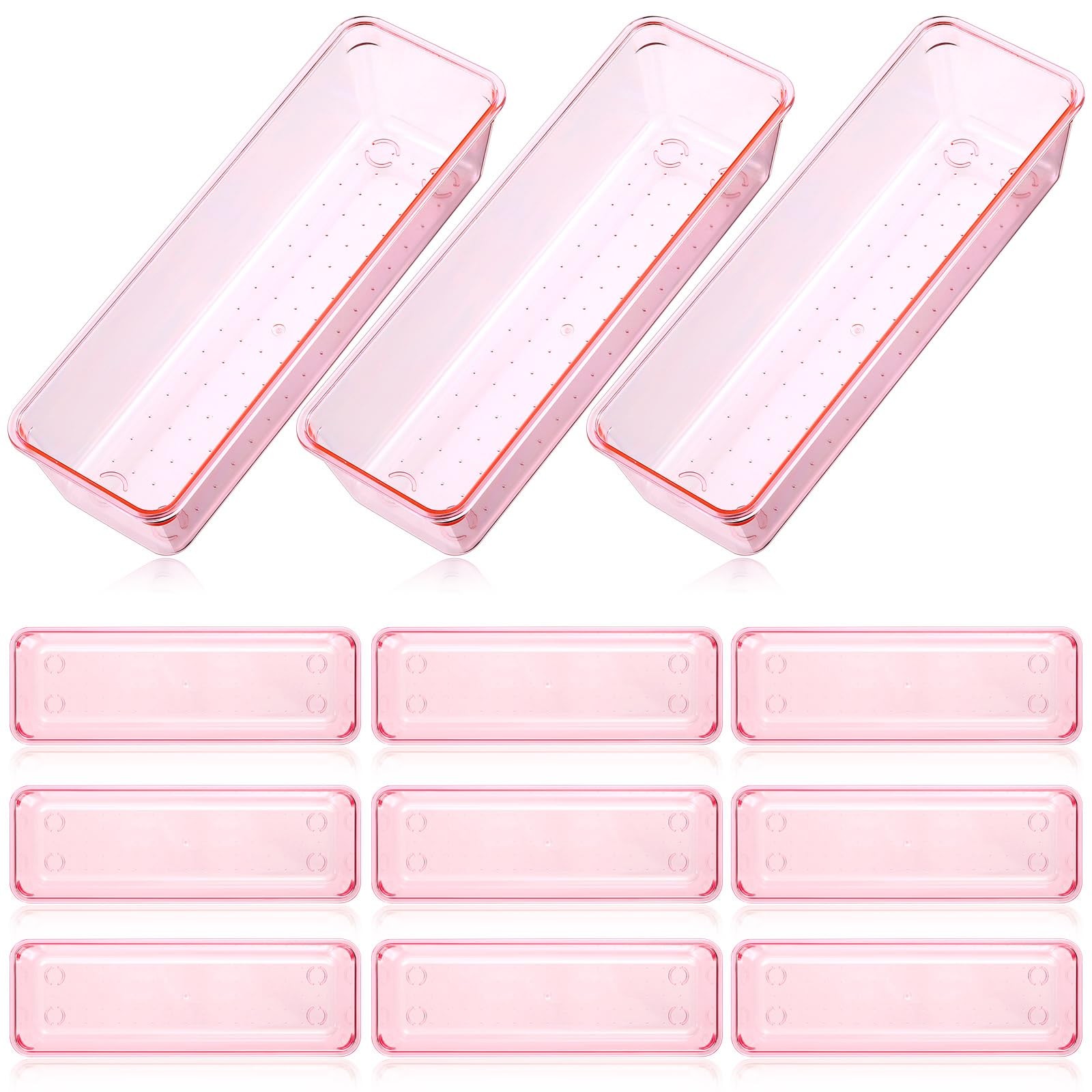Maitys 12 Pcs Clear Drawer Organizer 9 x 3 x 2 Inches Plastic Rectangle Trays…
