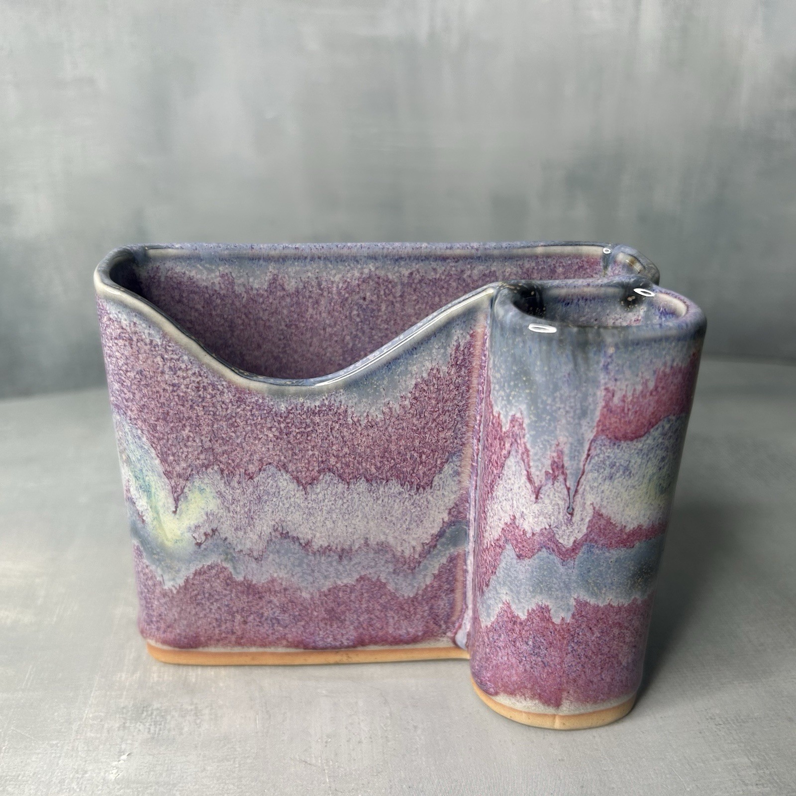 Bay Pottery Handmade Stoneware Purple Rose Glaze Pencil Pen Post-It Note Holder