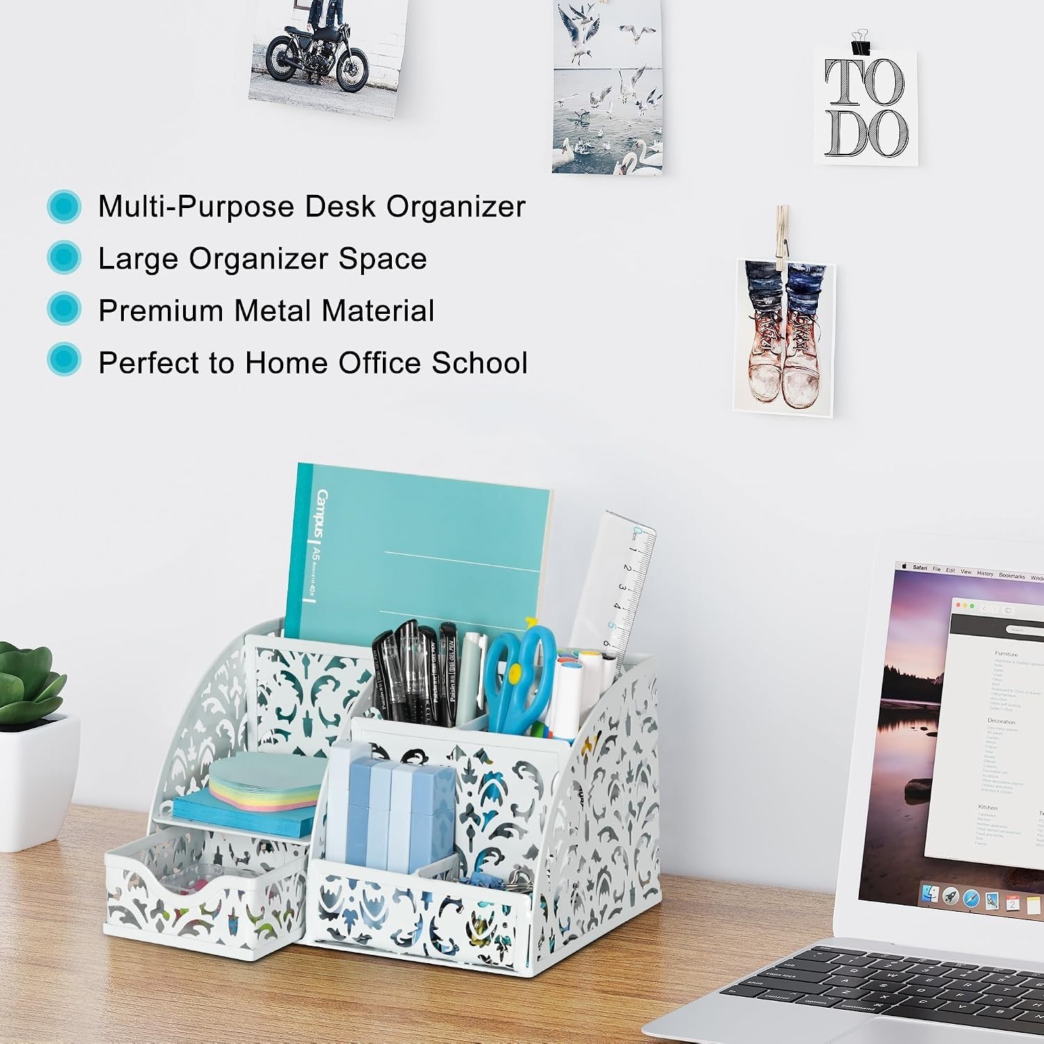 Versatile Desktop Organizer with Sliding Drawer & 6 Compartments for Elegance