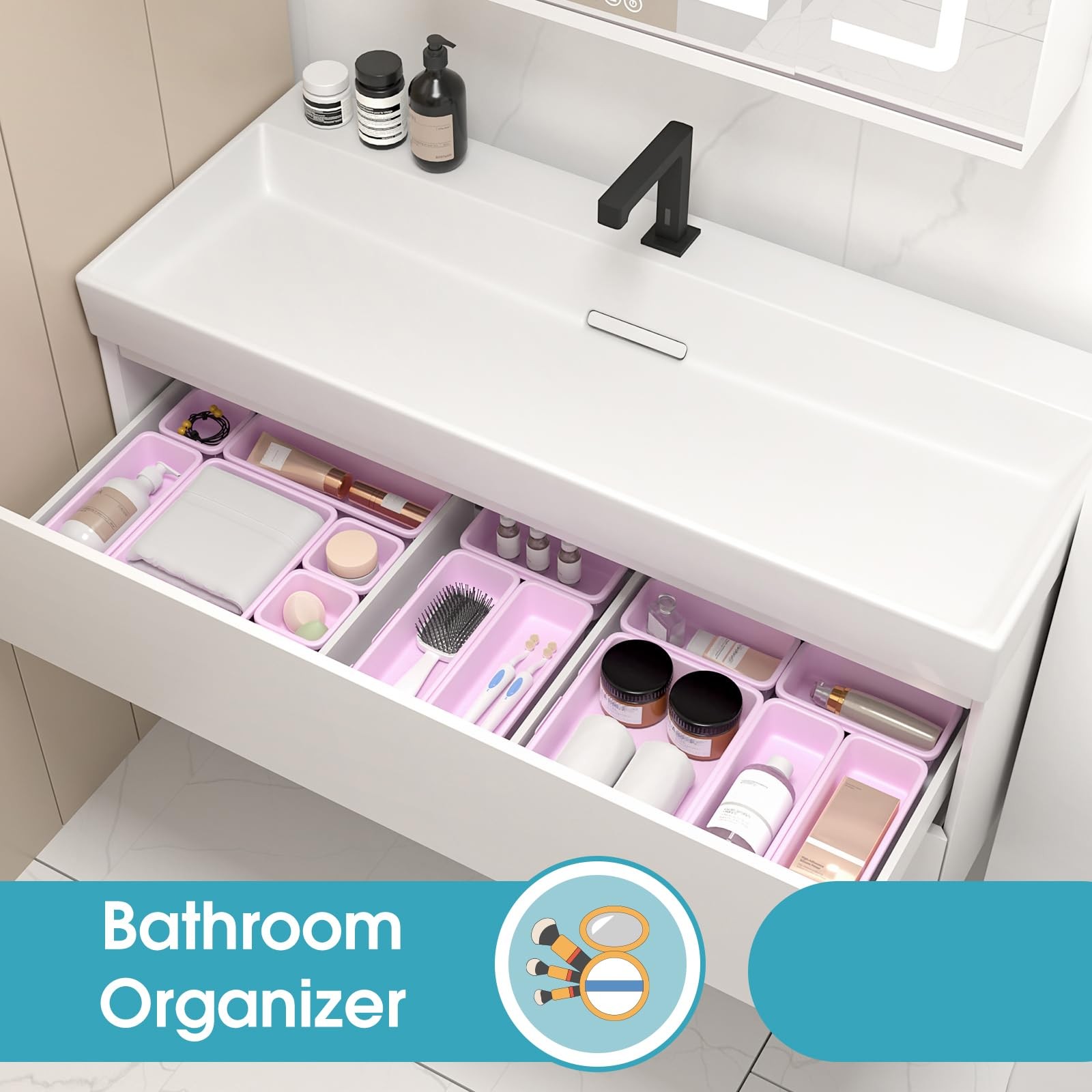 Drawer Organizer Set 25 PCS, 4 Size Non-Slip Plastic Storage Bins – Organize