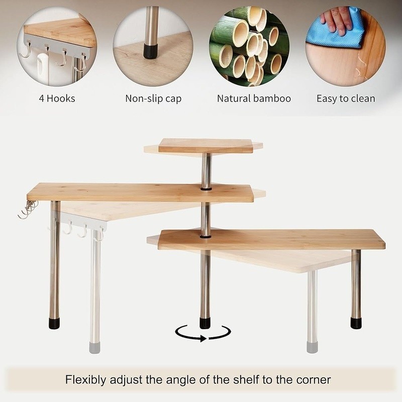 Adjustable 3-Tier Corner Shelf Lightweight Desktop Storage Organizer Home Office