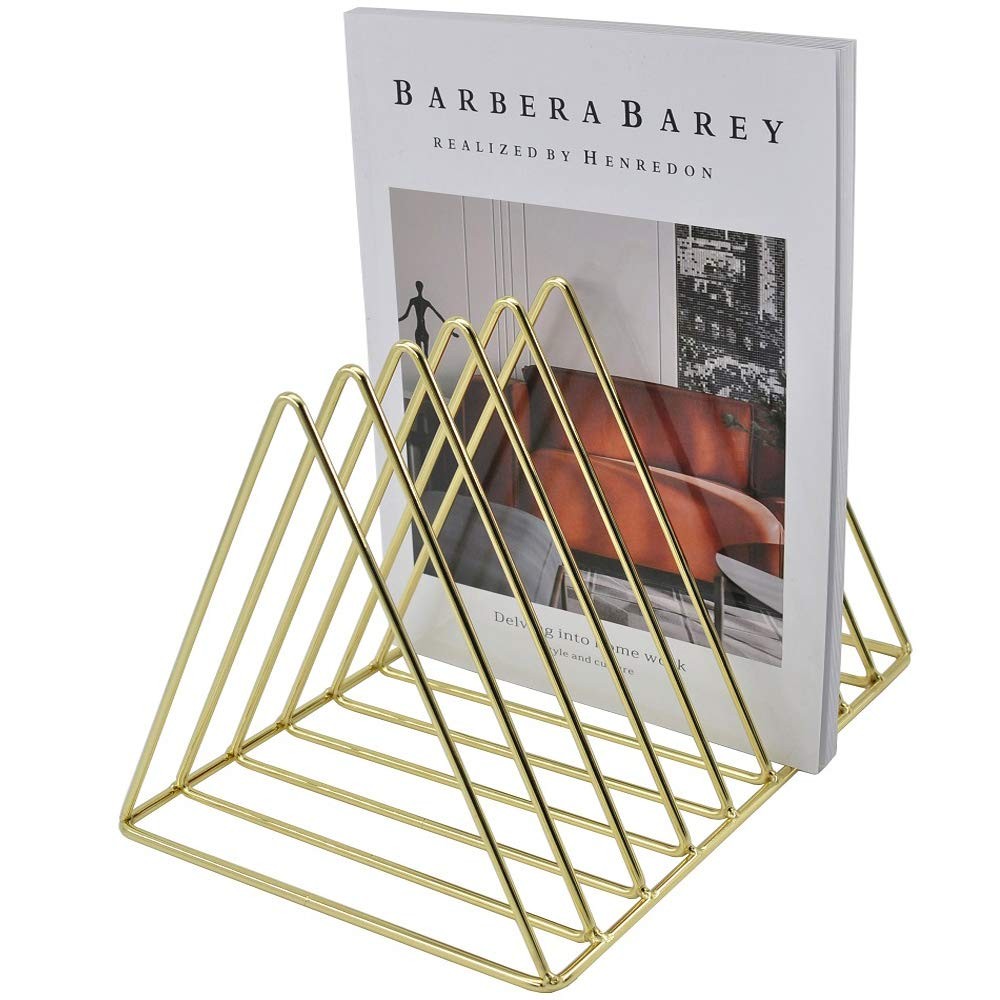 Gold File Holder Organizer Triangle Record Album Magazine Wire Rack 9 Slot
