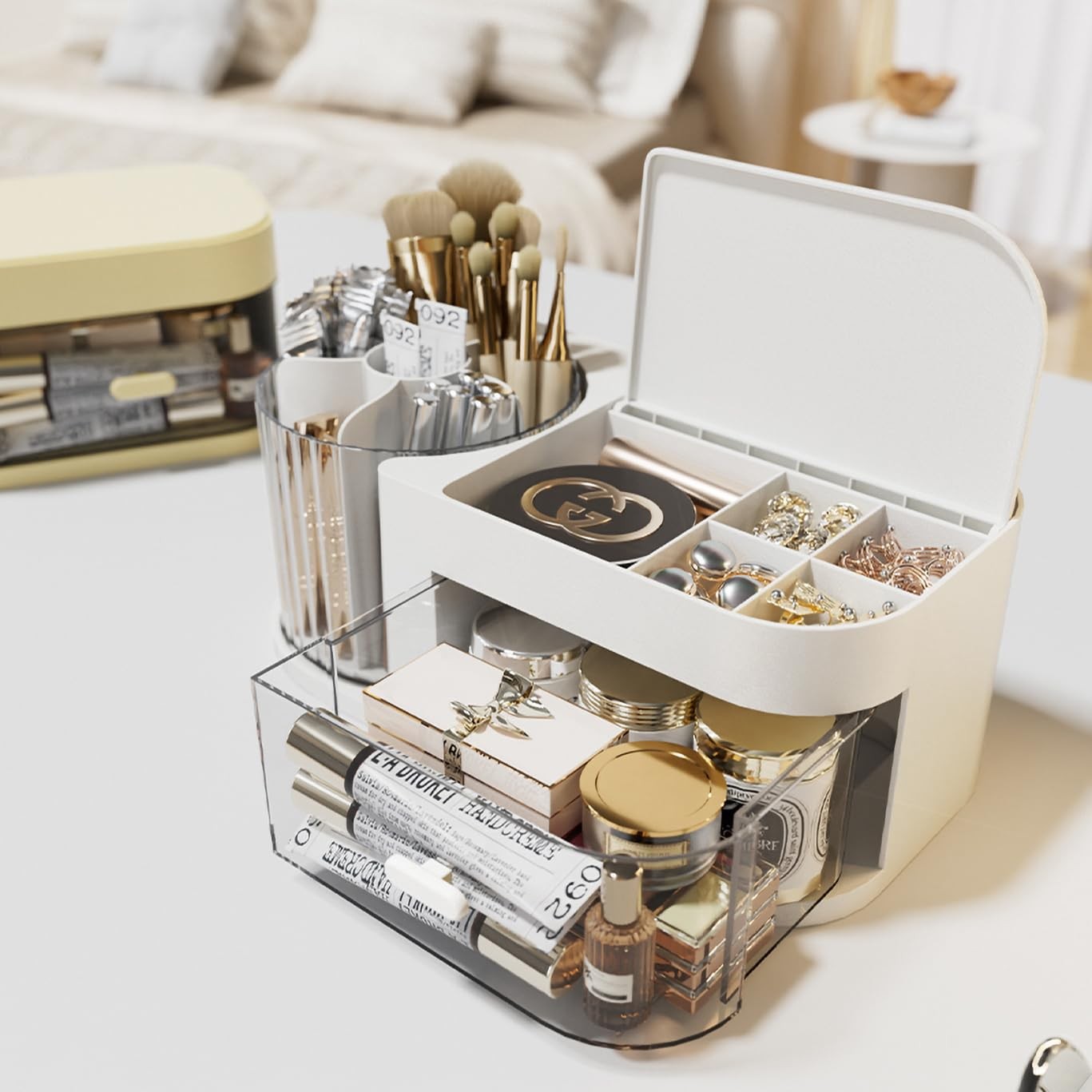 Pinsliee Desk Organizer – 360 Degree Expanded Makeup Organizer, White