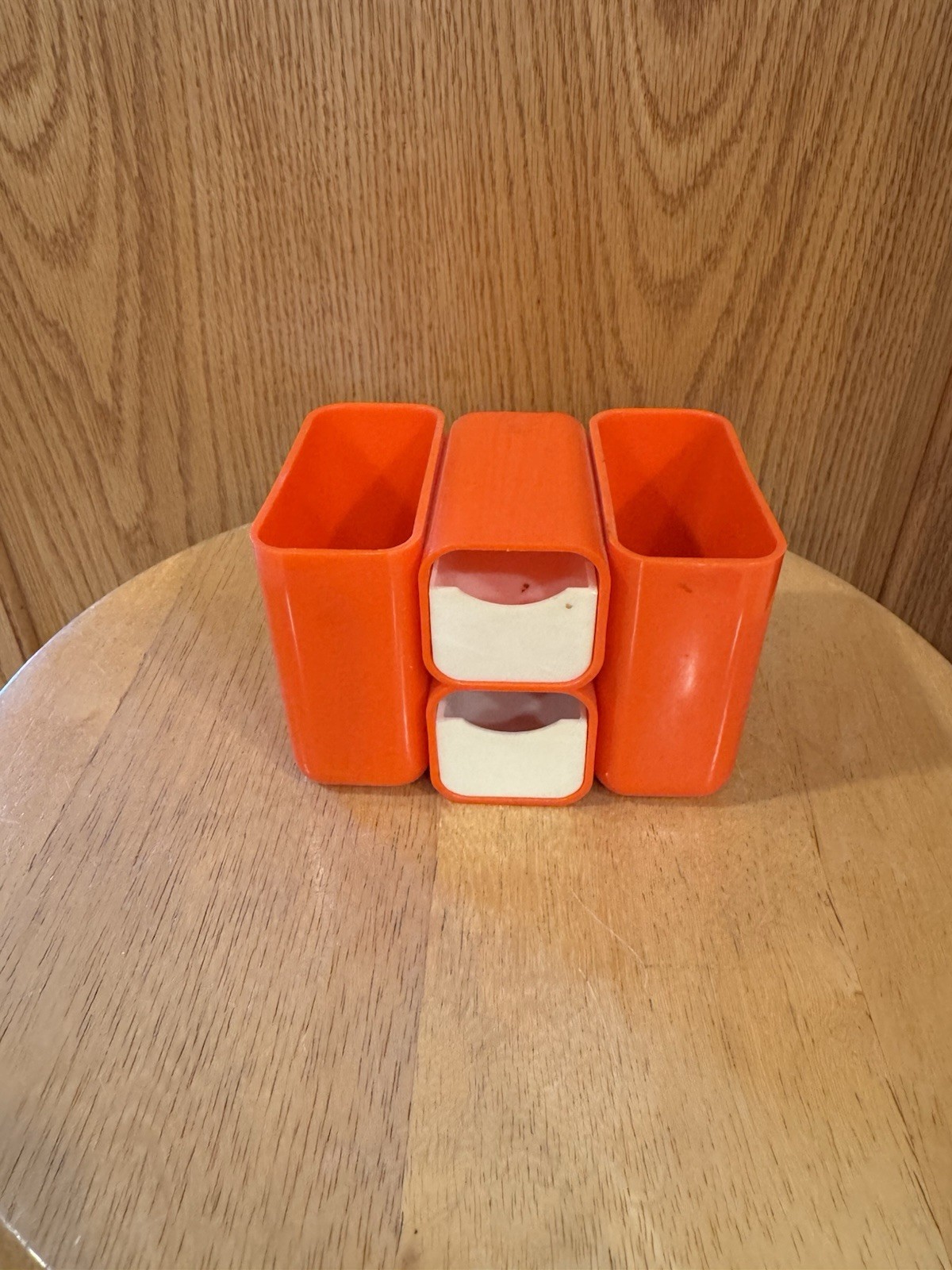 Vintage MCM HOF Desk Organizer Space Age Pencil Holders Orange Plastic