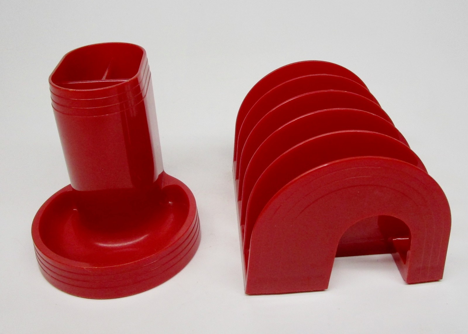 Vintage MCM pen pencil holder letter desk organizer red rainbow plastic Eldon