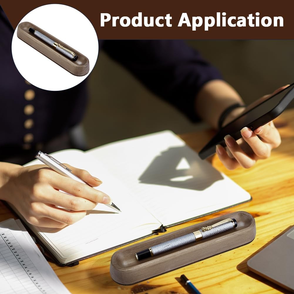Walnut Wood Pen Tray, Long Oval Wooden Pencil Holder, Wooden Desktop Organize…
