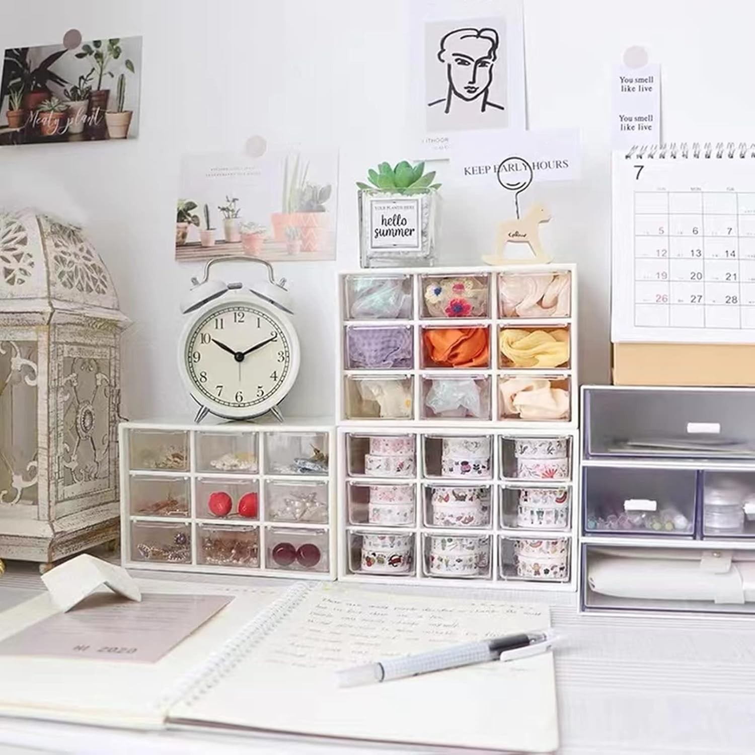 2PCS Small Drawer Organizer for Desk, Desktop Drawer Organizer with 9 Clear D…