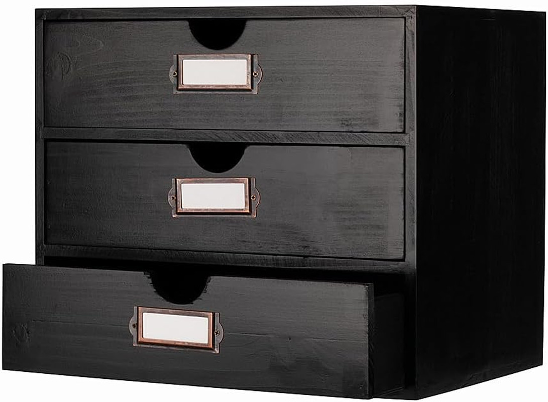 Rustic Wooden Storage Box with 3 Drawers – Stylish Desk Organizer for Home & Off