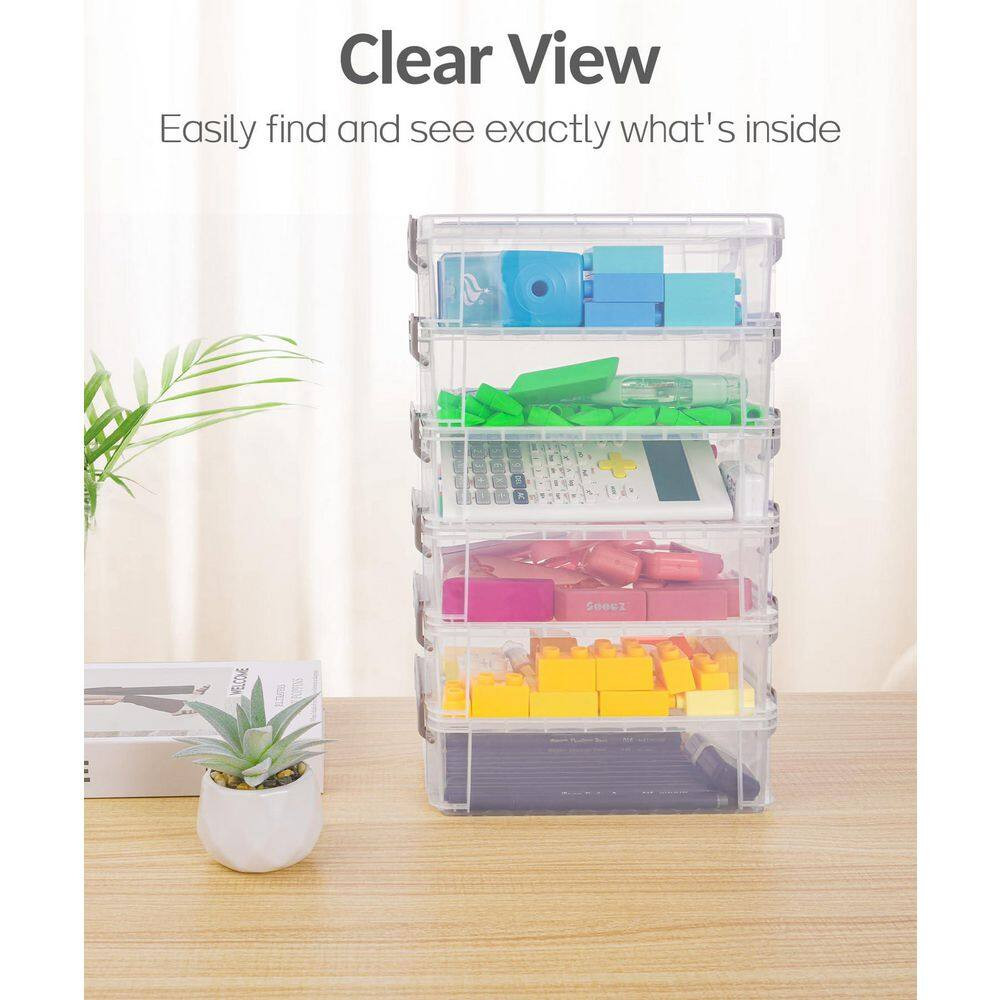 Grey 8.6In X 5.5In X 2.7In Polypropylene Stackable Pencil Box Set of 6 with Secu
