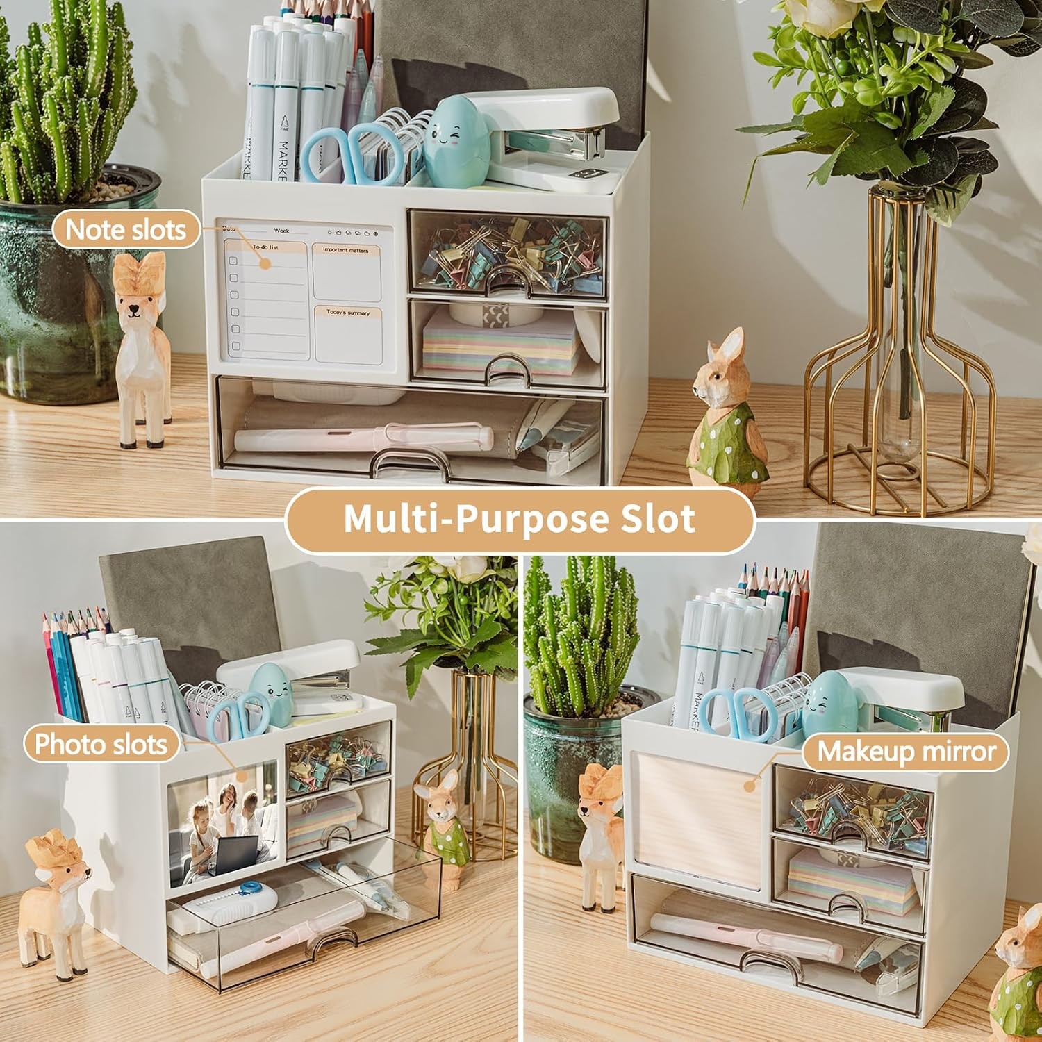 Desk Organizer with 3 Drawer, Multi-Functional Pencil Pen Holder for Desk, Desk