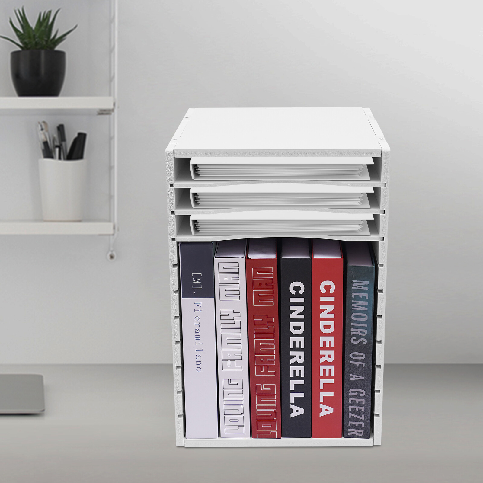 11 Compartment White Vertical Desktop Sorter Letter-size Shelves Stationary