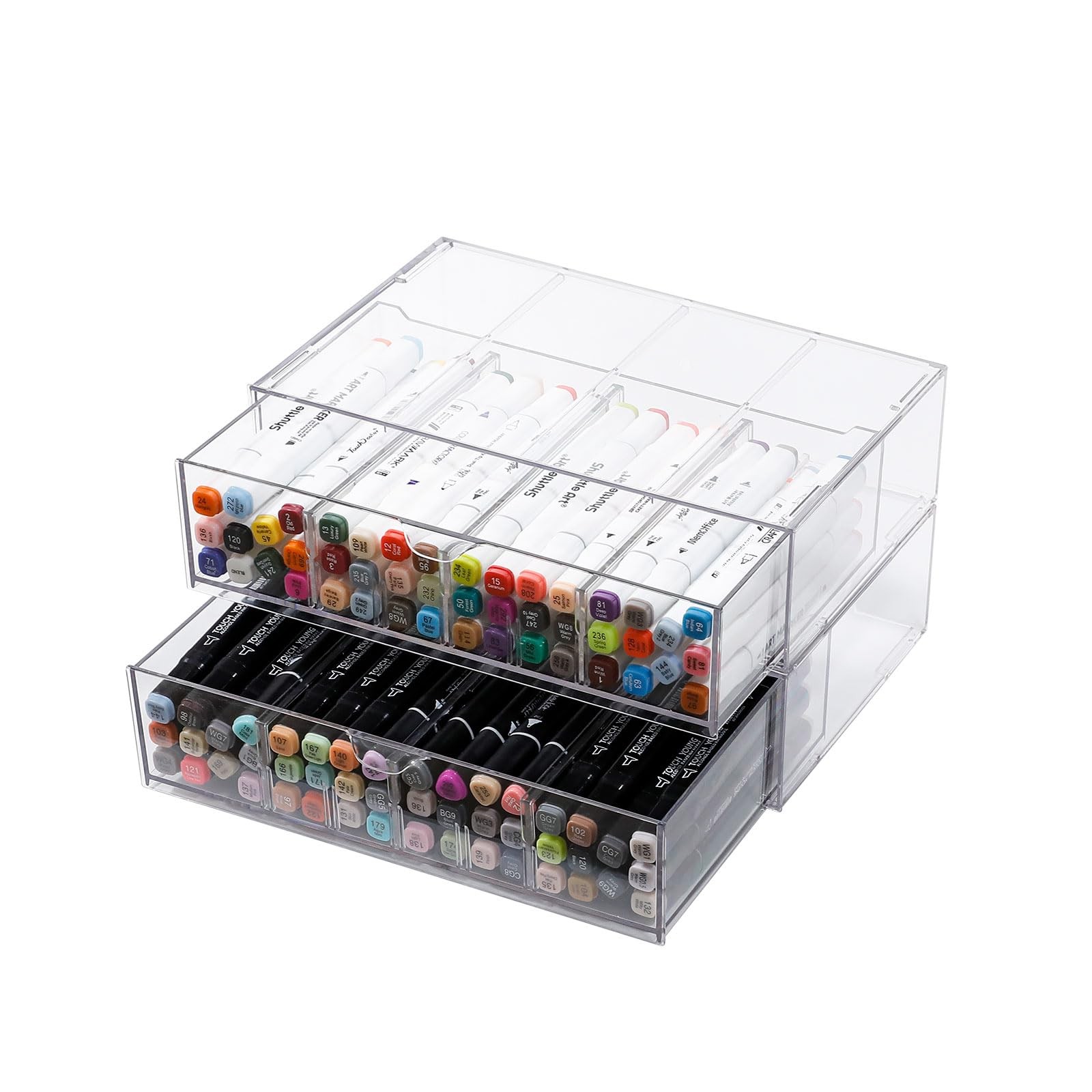 GOXITAX Clear Pen Organizer with Drawer, 2 Pack