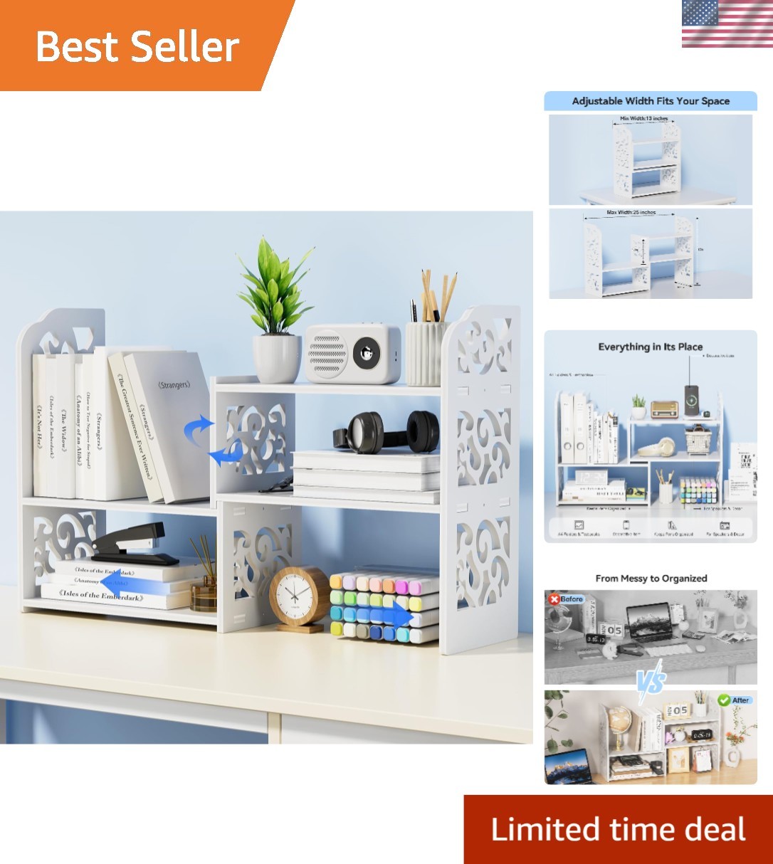 Space-Saving Adjustable Desk Shelf – Lightweight & Easy Assembly for Quick Setup