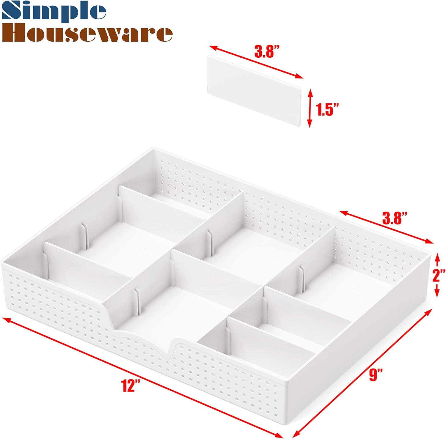Drawer Organizer Tray with 9 Adjustable Compartments, White