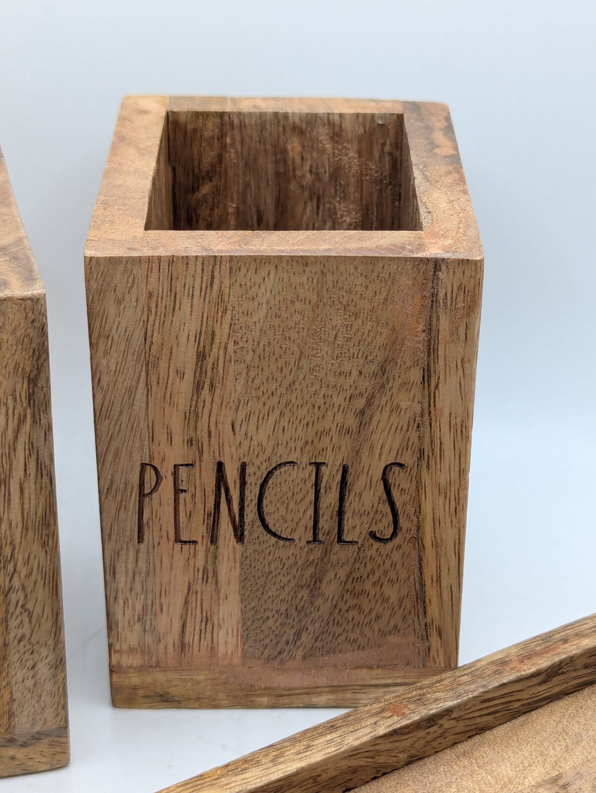 NEW Rae Dunn Wooden Pen and Pencil Holder with Base Tray Natural Wood Color