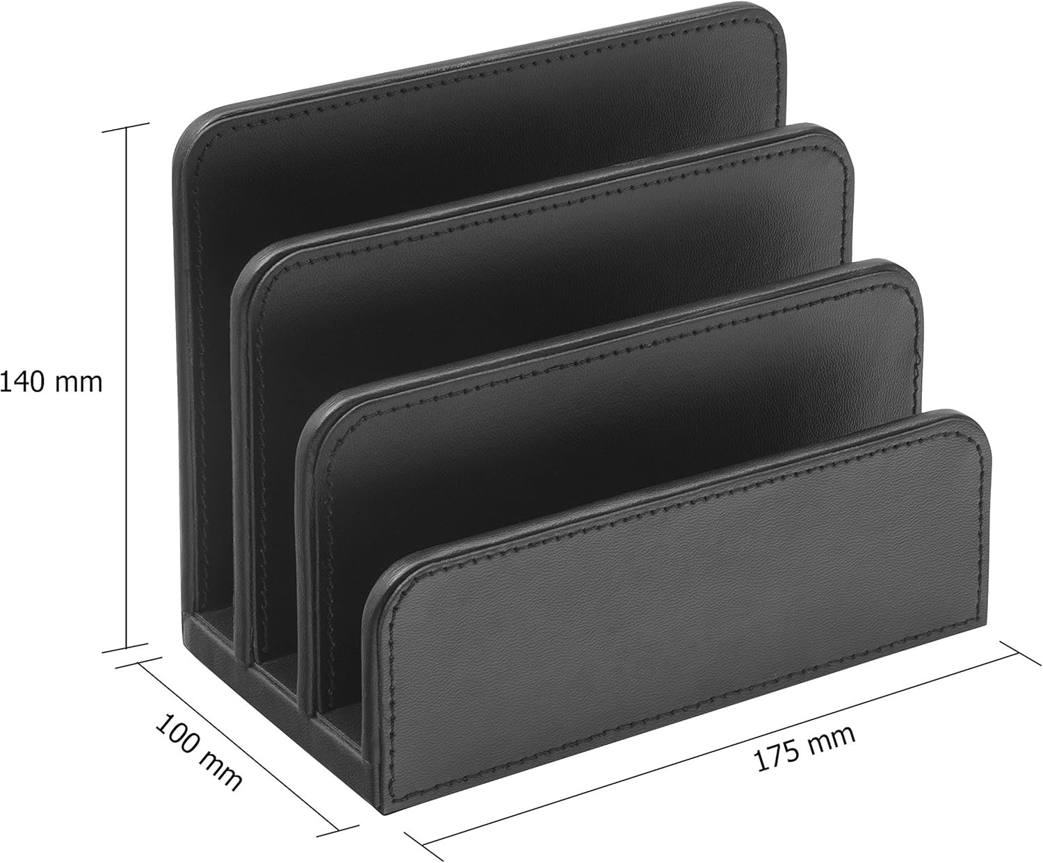 Black Faux Leather Letter Holder | Mail Sorter | Post Rack | Envelope Organiser