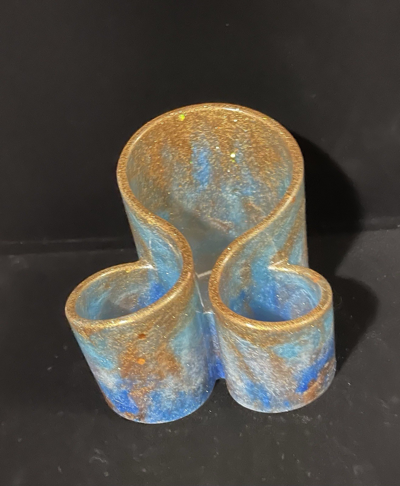 Blue and Gold Resin Multi-Compartment Desktop Organizer Holder for Pens, etc.