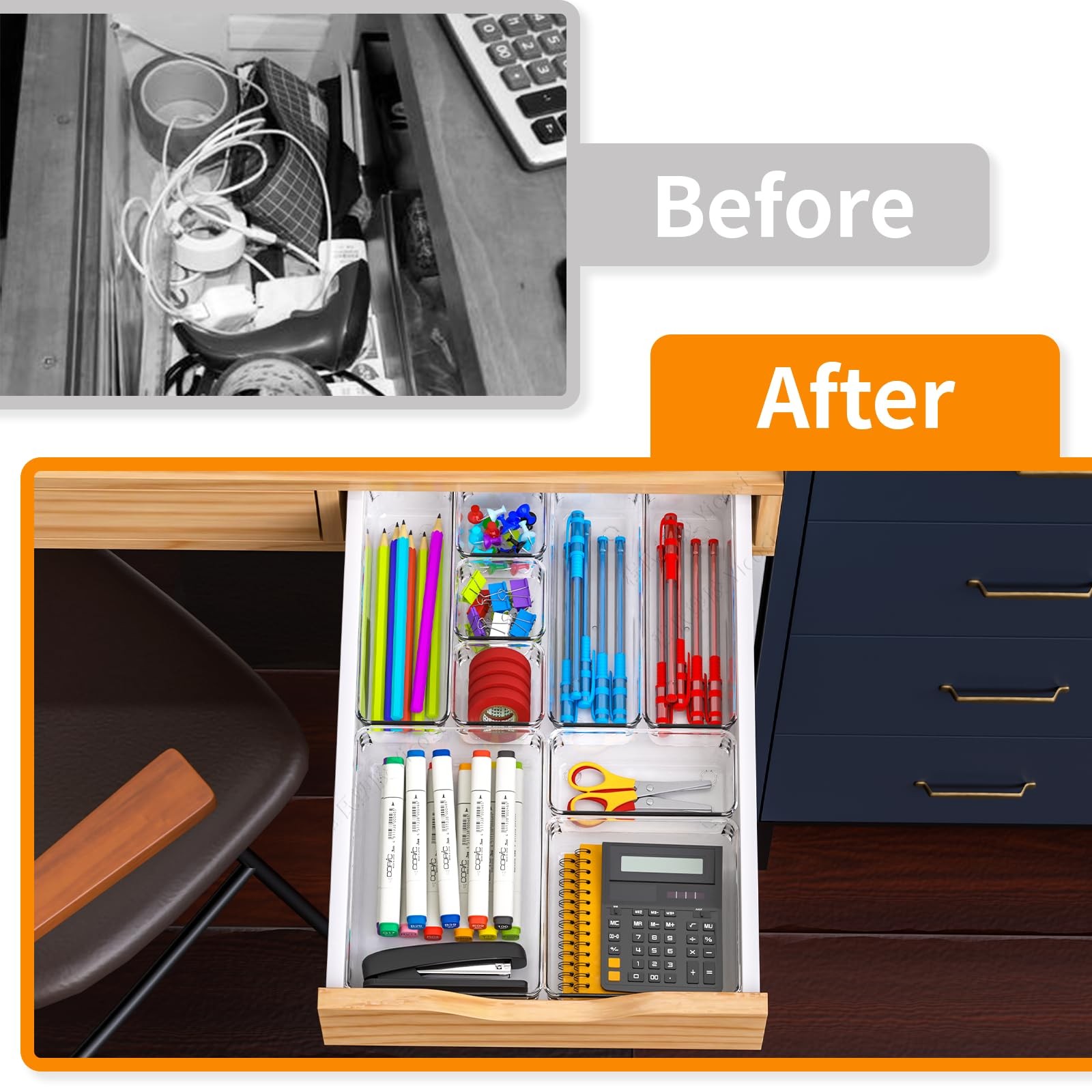 25 Pc Clear Plastic Drawer Organizer Set,4 Sizes In Drawer Organizer Trays fo…