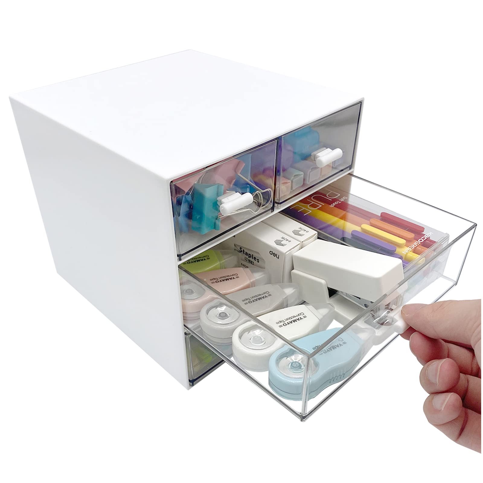 Marknor Makeup Organizer, Desk Organizer with 4 Drawers, Sundries White