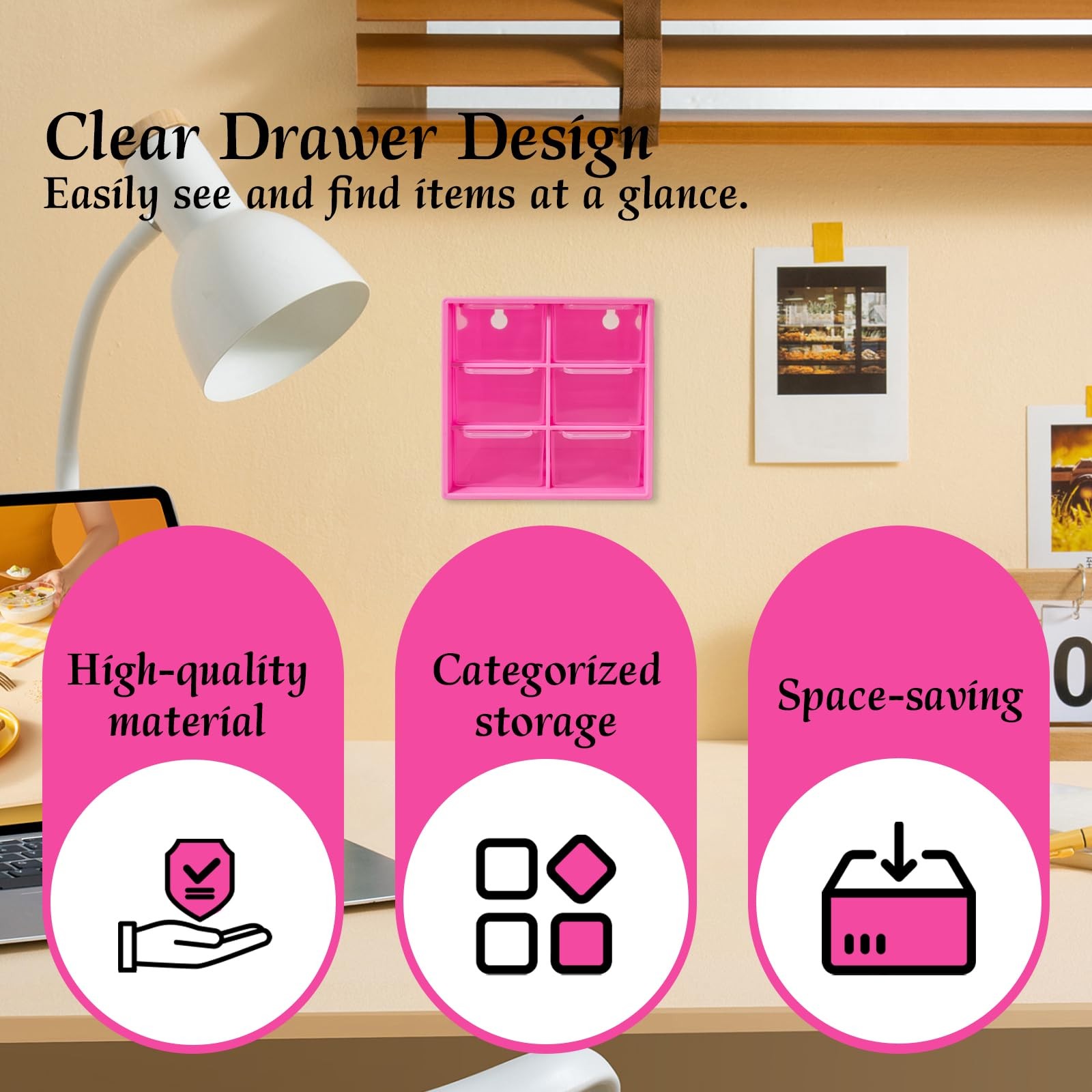 Small Drawer Organizer for Desk, 4.7″ x x 3.8″ Desktop Rose Red