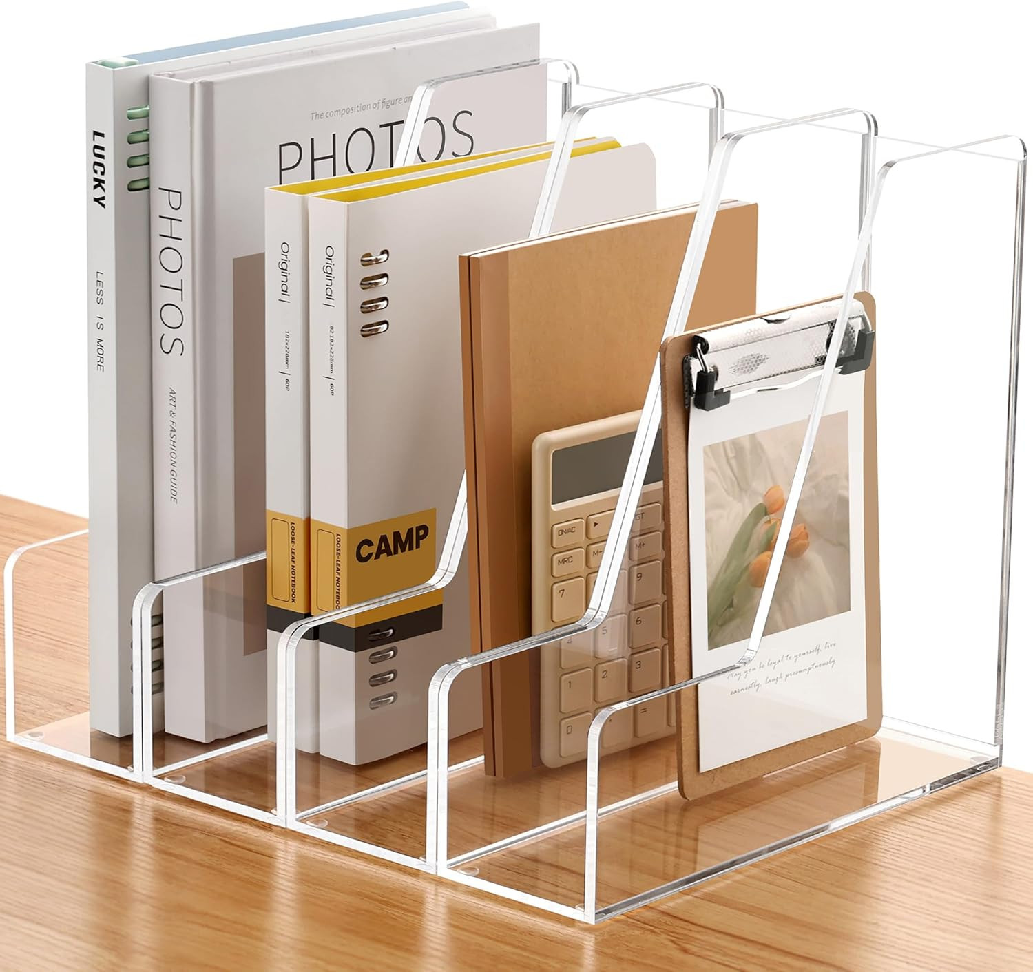 4 Pack Vertical File Holder, Acrylic Desk Organizer Magazine File Sorter for Mag