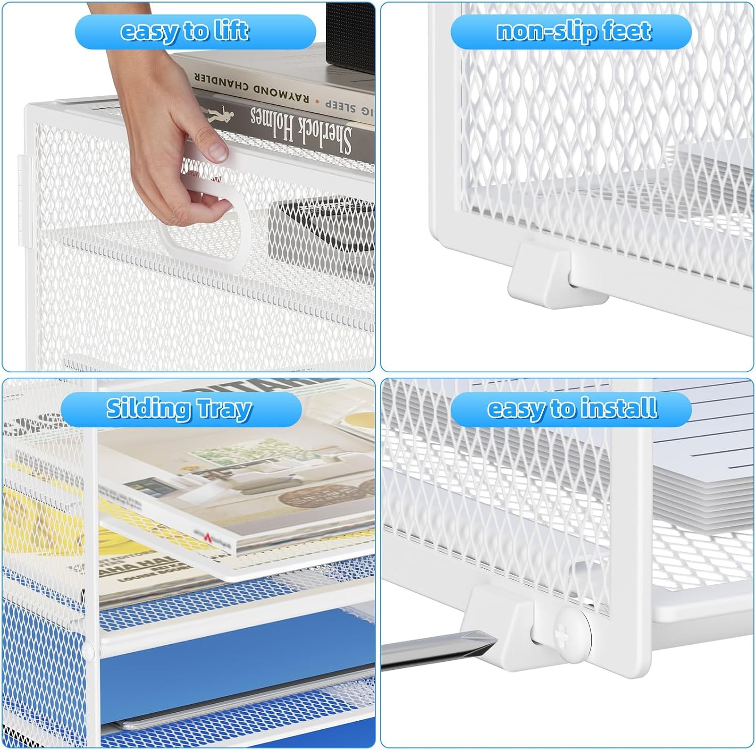 12 Compartments Paper Organizer for Desk, Mesh Literature Organizer, Mail File