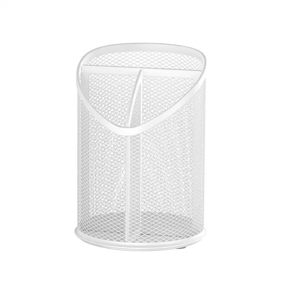 2 Pack White Metal Mesh Pen Holder Organizer with Sturdy Construction and Space-