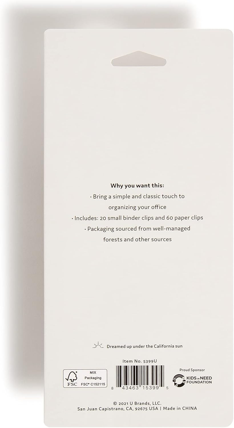 U Brands Office Accessory Kit, Office Supplies, Includes 60 Paper Clips and 20 S